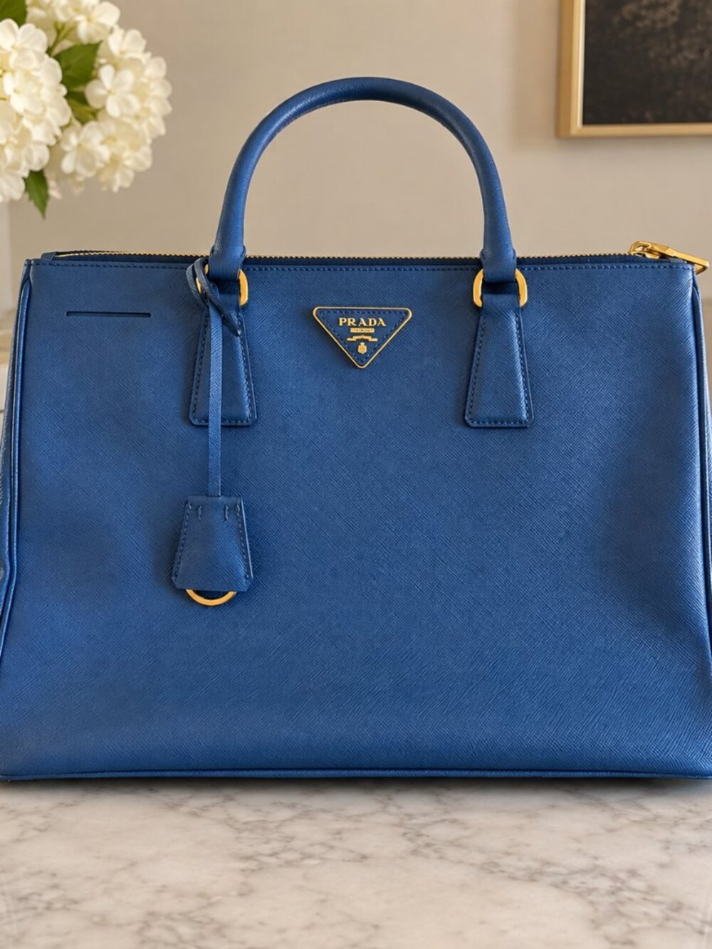 Blue Prada Medium Lux Galleria Saffiano Tote